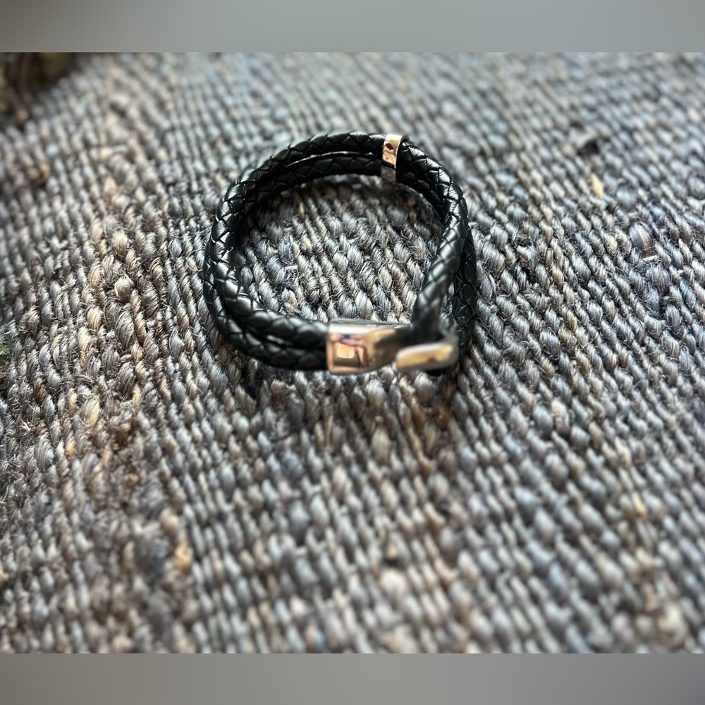 Unisex Black Braided Leather and Sterling Silver Bracelet